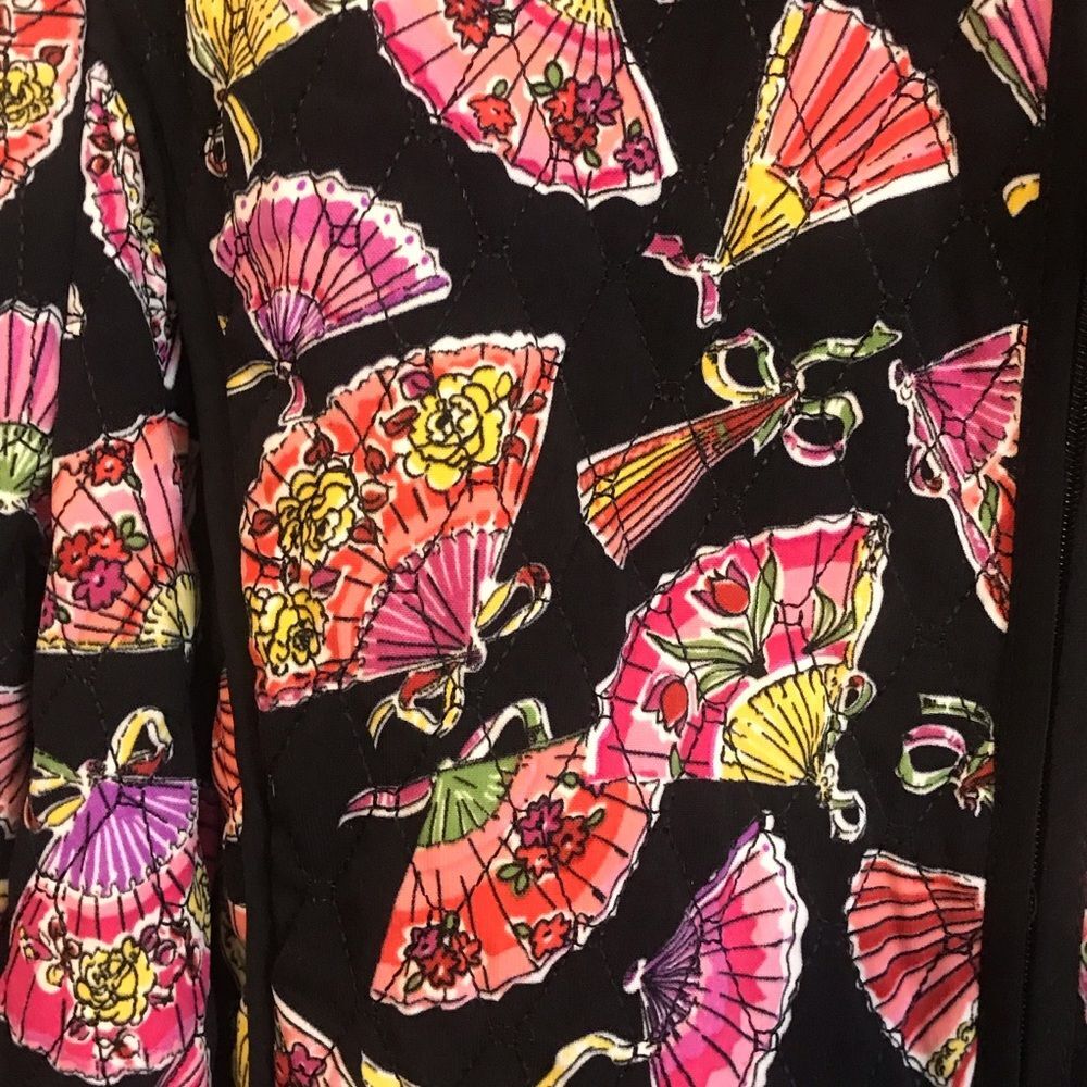 R.Q.T Quilted Collared Zip Front Japanese Fan Print Jacket LARGE - Picture 2 of 6
